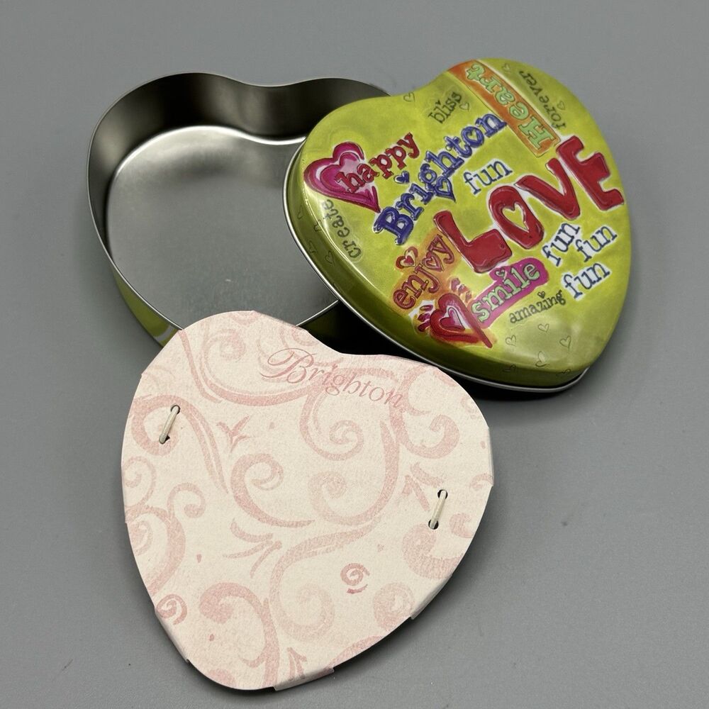 Brighton Heart Shaped Tin Trinket Jewelry Box Empty Love Romance 4.75"
